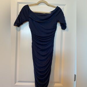 Women’s navy blue knit dress.